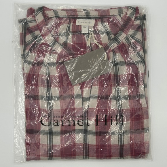 Garnet Hill Red Gauze Organic-Cotton Plaid Popover Blouse Women Medium 50683 NWT - Picture 6 of 11